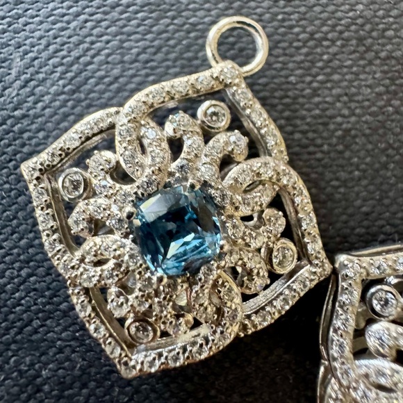 Designer XO-EC Silver Blue Gemstone And CZ Earring Charms